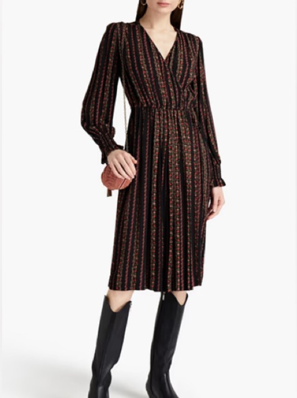 See By Chloé Pleated Floral-Print Crepe de Chine Midi Dress Wrap Effect - Picture 1 of 6
